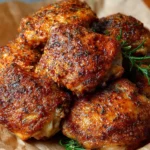 Extra crispy oven-fried chicken thighs served on a plate