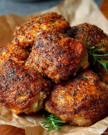 Extra crispy oven-fried chicken thighs served on a plate