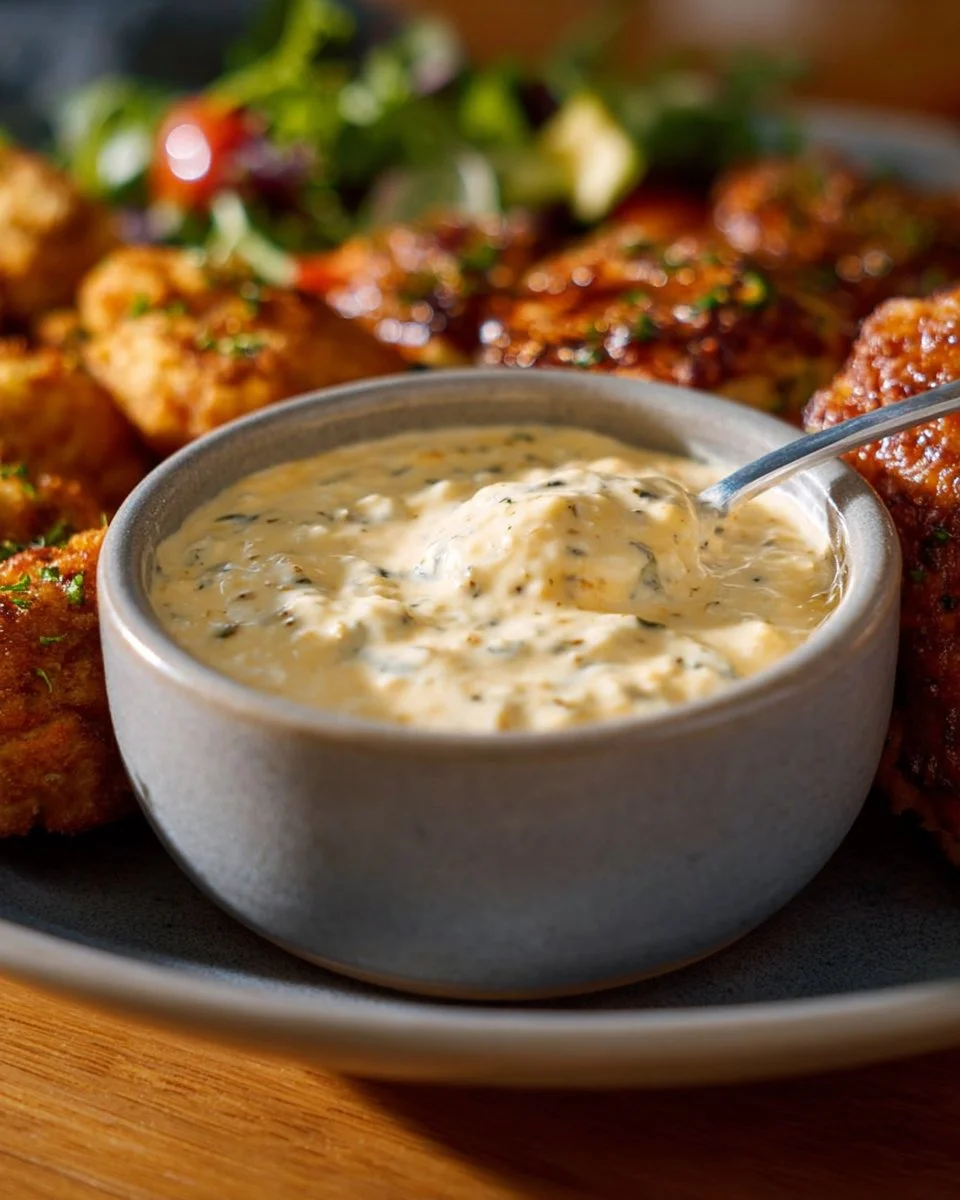 Creamy Garlic Parmesan Dip served in a bowl with fresh herbs.