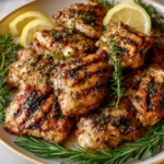 Juicy Lemon Herb Grilled Chicken served on a plate with fresh herbs