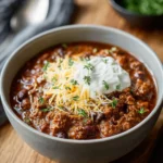 A bowl of delicious homemade chili topped with cheese and cilantro.