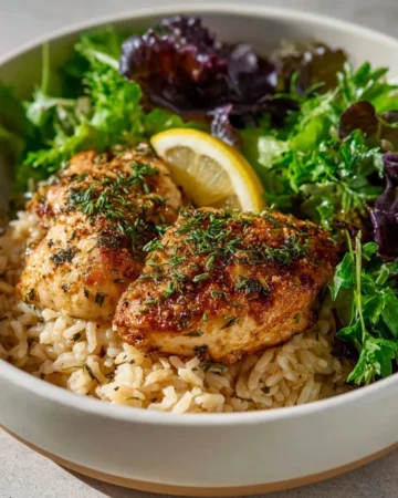 One-pan Lemon Herb Chicken Rice dish with vibrant herbs and lemon zest