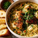 Delicious one-pot chicken and dumplings ready to serve