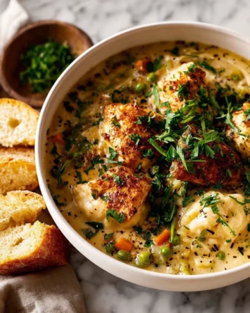 Delicious one-pot chicken and dumplings ready to serve