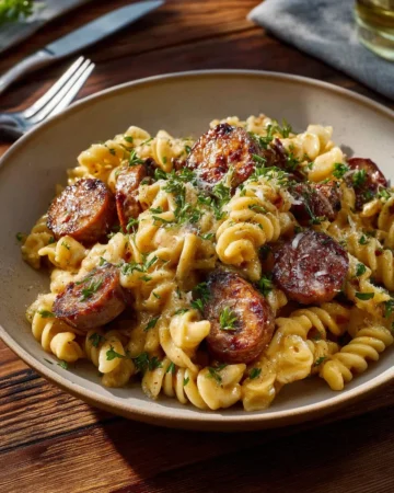 One Pot Spicy Sausage Pasta dish featuring vibrant ingredients and spices