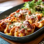 Delicious pizza stuffed shells filled with cheese, pepperoni, and marinara sauce