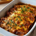 Delicious shredded chicken enchiladas topped with cheese and sauce