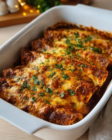 Delicious shredded chicken enchiladas topped with cheese and sauce