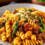 Delicious Sloppy Joe casserole served in a dish with toppings