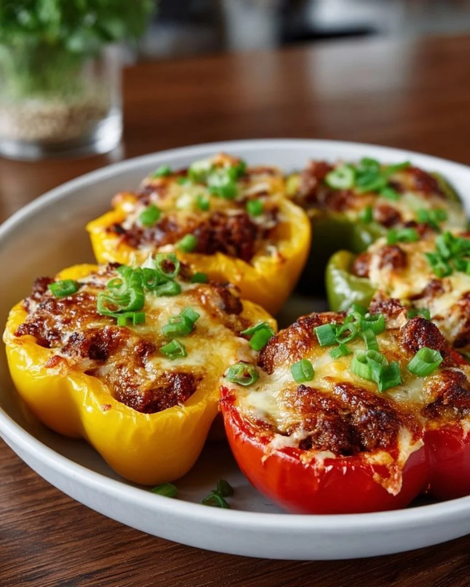Delicious Sloppy Joe stuffed peppers recipe with colorful bell peppers