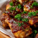 Delicious slow cooker BBQ chicken ready to serve on a plate
