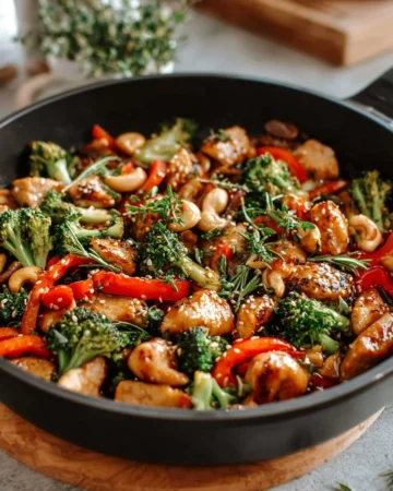 Plate of teriyaki chicken stir fry with vegetables and rice