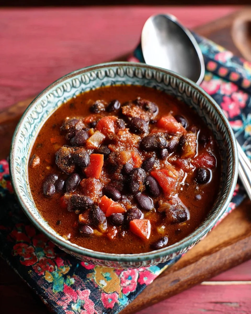 Bowl of Black Bean and Ham Soup garnished with cilantro.
