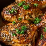 Plate of Brown Sugar Garlic Chicken with garnished vegetables