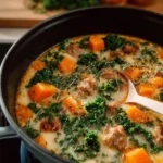 Butternut squash chili served in a bowl with toppings