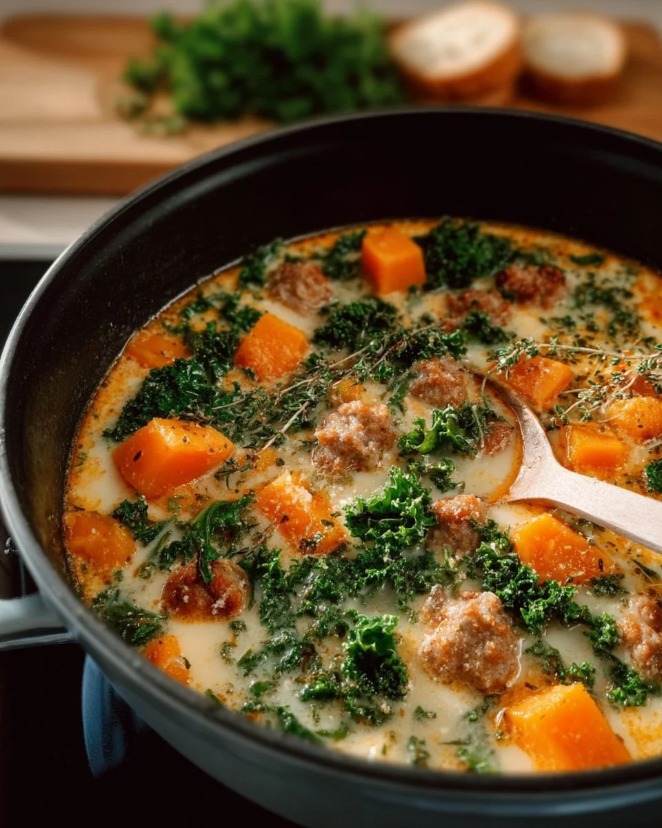 Butternut squash chili served in a bowl with toppings