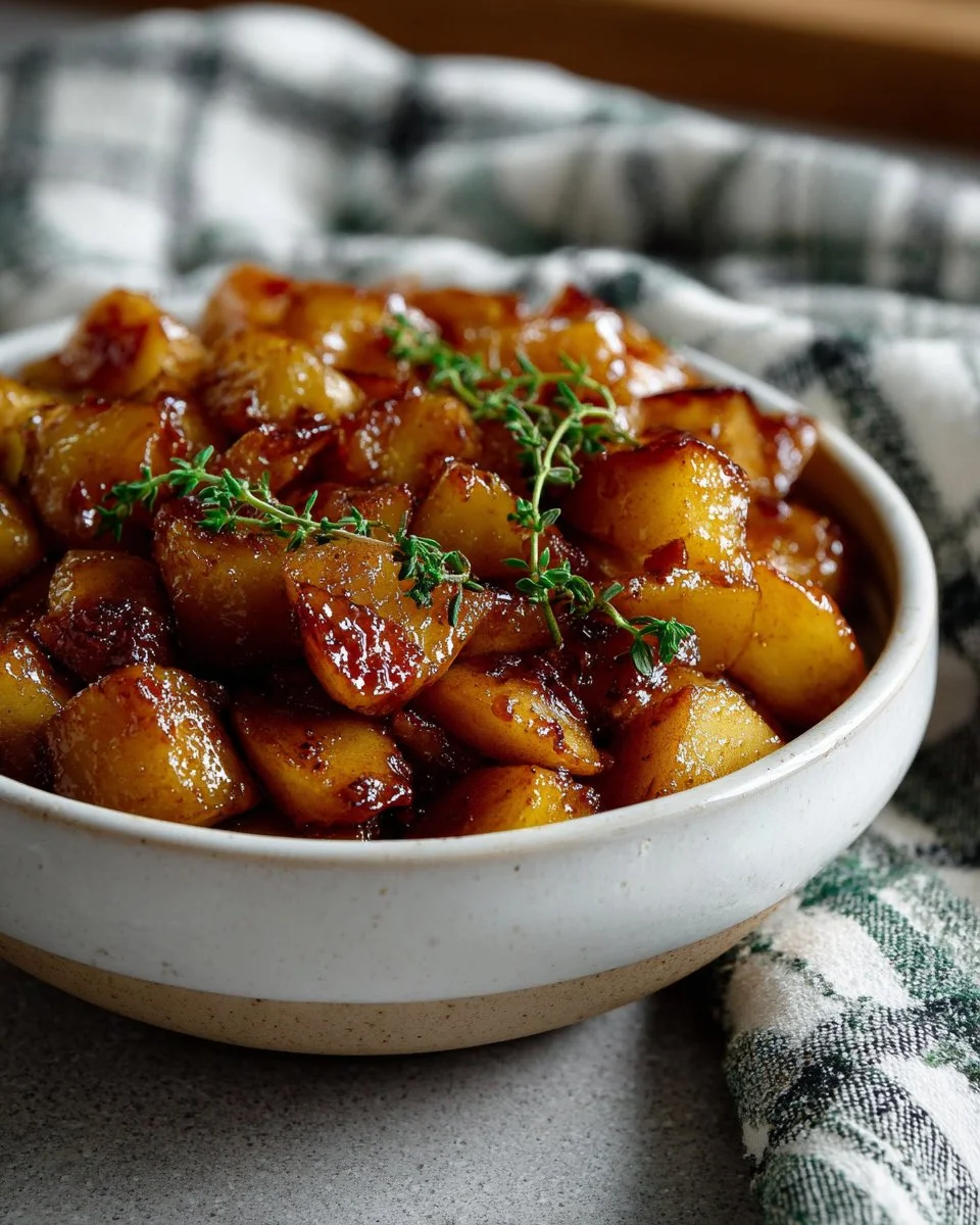 Delicious caramelized apples with a golden brown glaze