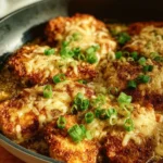 Cheesy Chicken and Mushroom Bake topped with melted cheese and herbs