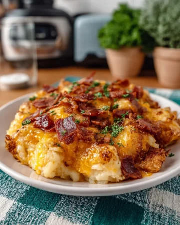 Delicious Cheesy Chicken Tater Tot Bake served in a casserole dish
