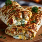 Delicious cheesy chicken wrap with melted cheese and grilled chicken