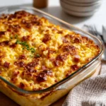 Delicious cheesy corn dish served in a rustic bowl