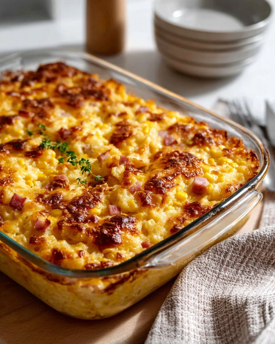Delicious cheesy corn dish served in a rustic bowl