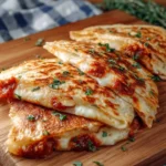 Delicious Cheesy Pepperoni Pizza Quesadillas served on a plate.