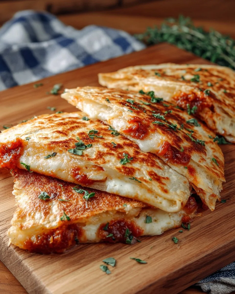 Delicious Cheesy Pepperoni Pizza Quesadillas served on a plate.