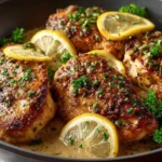 Plate of Chicken Francese with lemon and herbs, showcasing a delicious Italian dish.