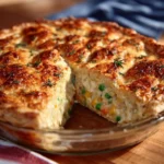 Delicious Chicken Pot Pie with Herb and Cheddar Crust served in a dish