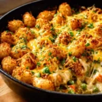 Baked Chicken Tater Tot Casserole with golden tater tots on top