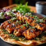 Delicious Chicken Tikka Kebabs served on a platter with fresh herbs.