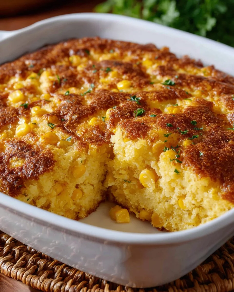 Delicious corn pudding casserole fresh out of the oven