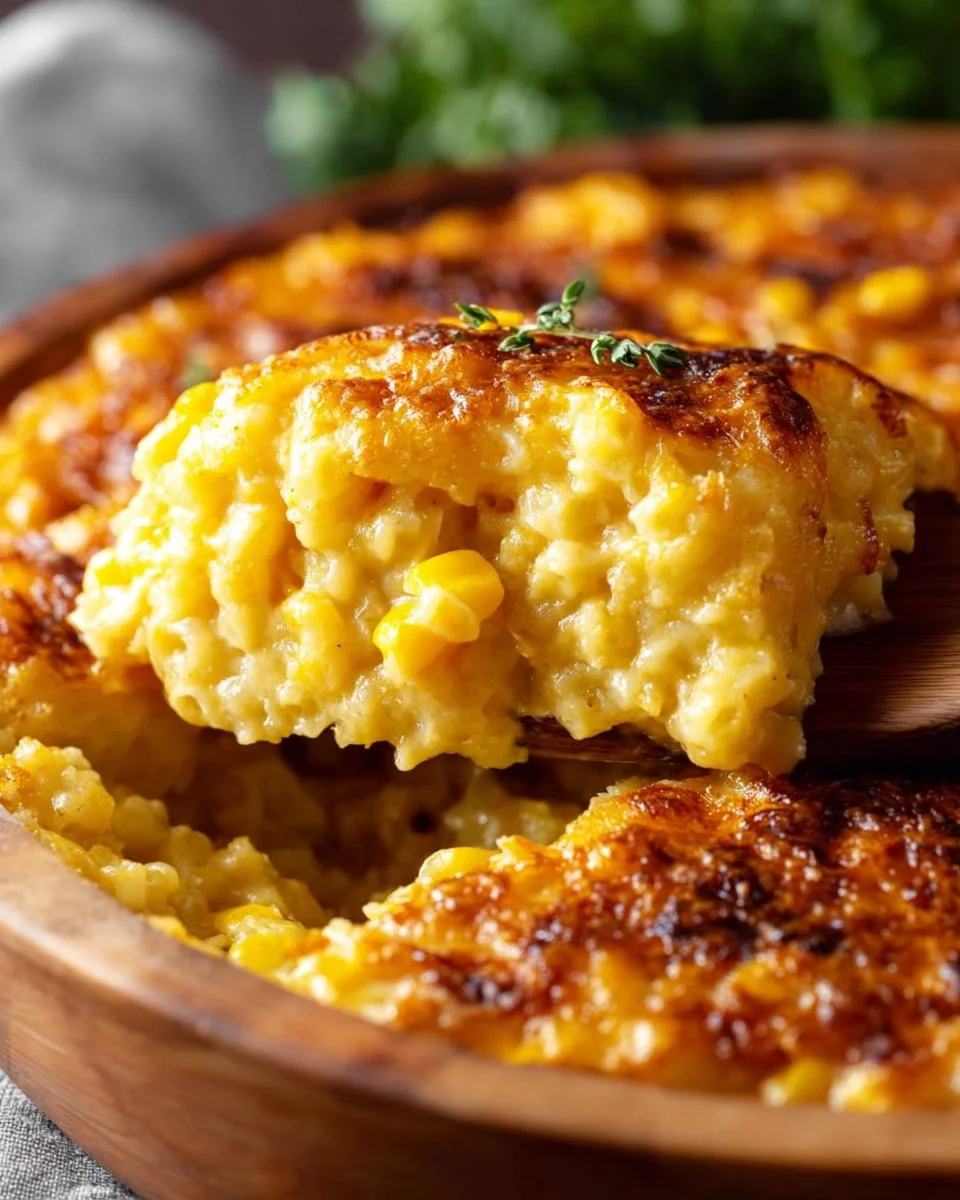 Delicious creamed corn casserole baked to perfection, perfect for family dinners.