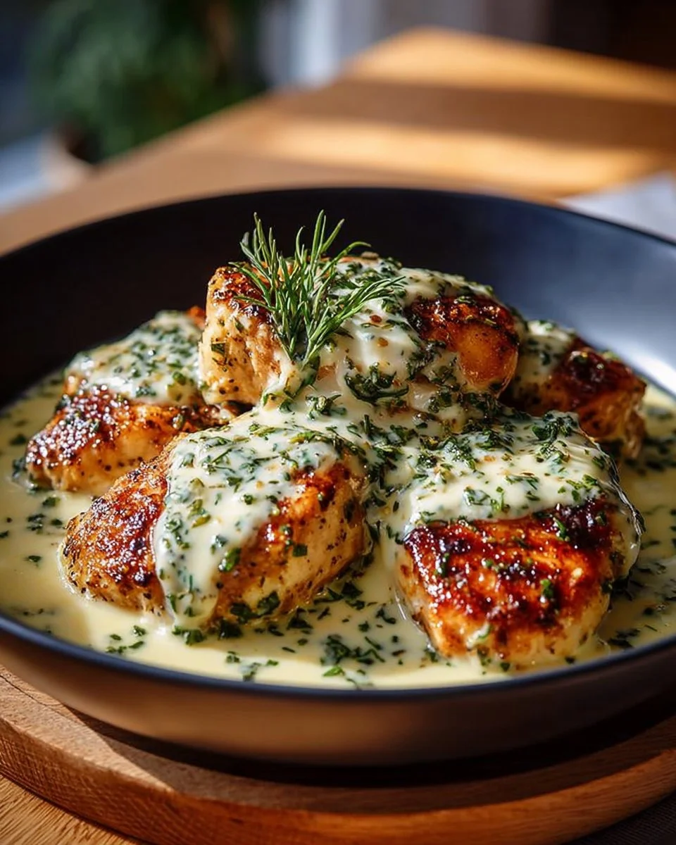 Creamy mozzarella chicken served with herbs and spices