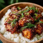 Crispy Sesame Chicken served with a sticky Asian sauce