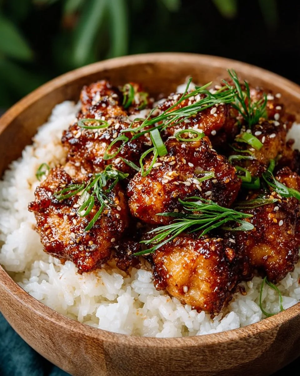 Crispy Sesame Chicken served with a sticky Asian sauce