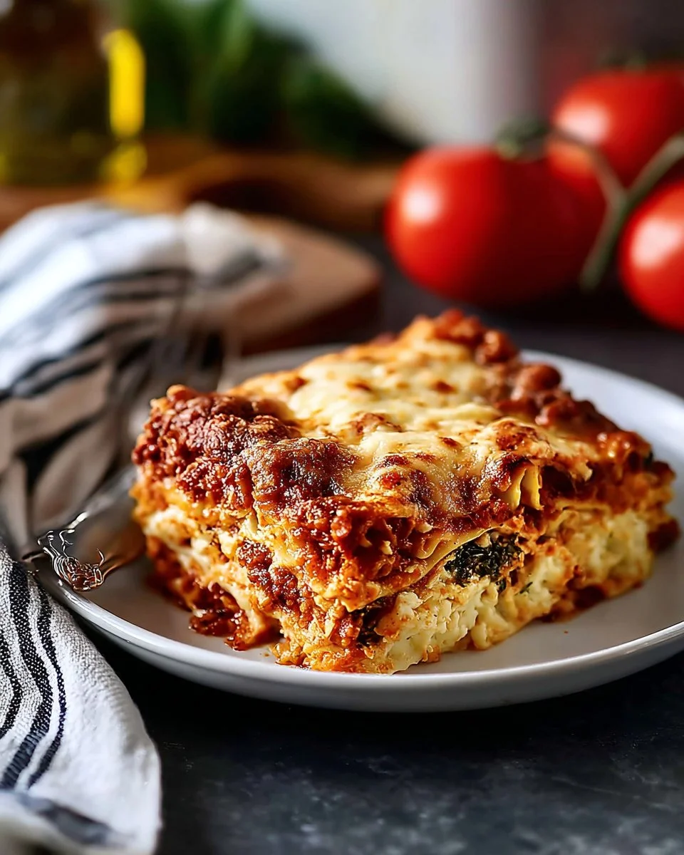 Delicious crockpot vegetable lasagna made with fresh ingredients.