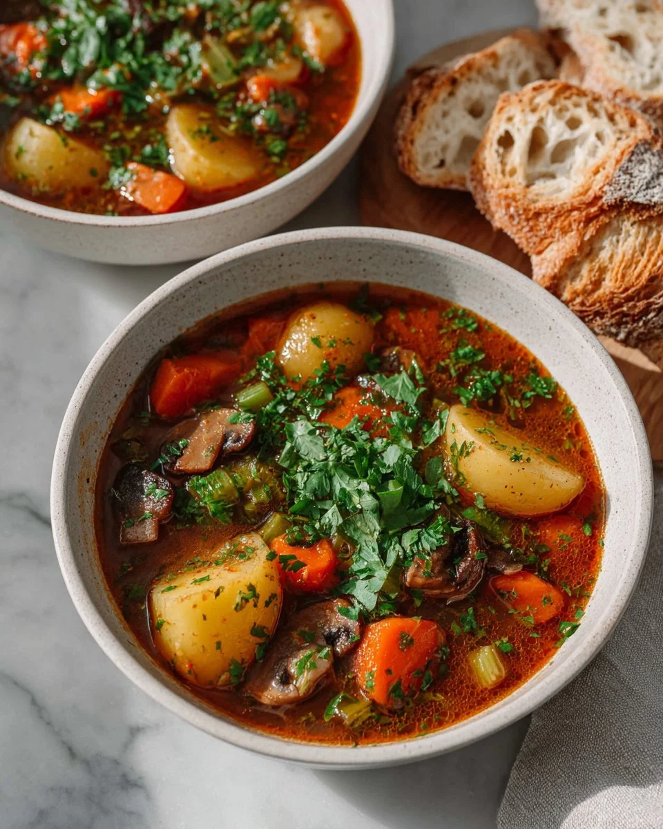 Delicious easy baked vegetable stew filled with colorful vegetables and herbs.