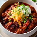 Bowl of easy Crockpot Chili topped with cheese and cilantro