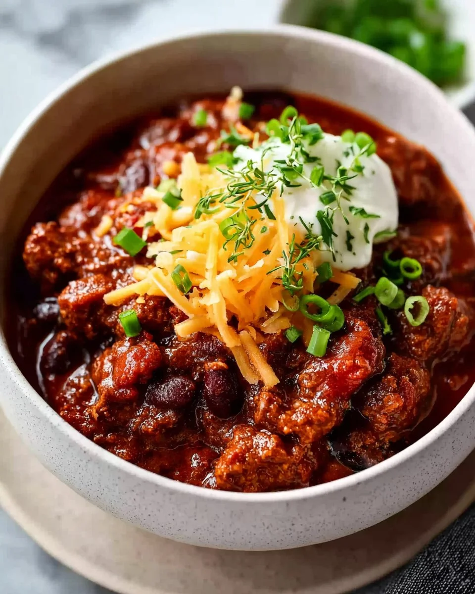 Bowl of easy Crockpot Chili topped with cheese and cilantro