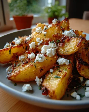 Herbed Greek Roasted Potatoes topped with Feta Cheese
