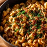 Delicious homemade hamburger helper dish served in a bowl