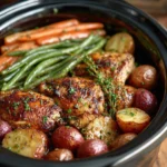 Slow cooker Honey Garlic Chicken garnished with green onions