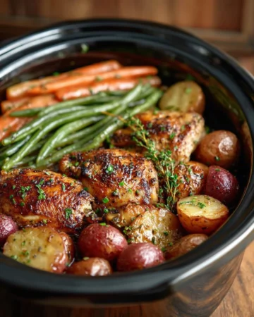 Slow cooker Honey Garlic Chicken garnished with green onions