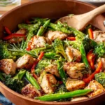 Honey Garlic Chicken Stir Fry with vegetables in a frying pan