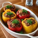 Instant Pot taco stuffed peppers filled with ground beef, cheese, and spices