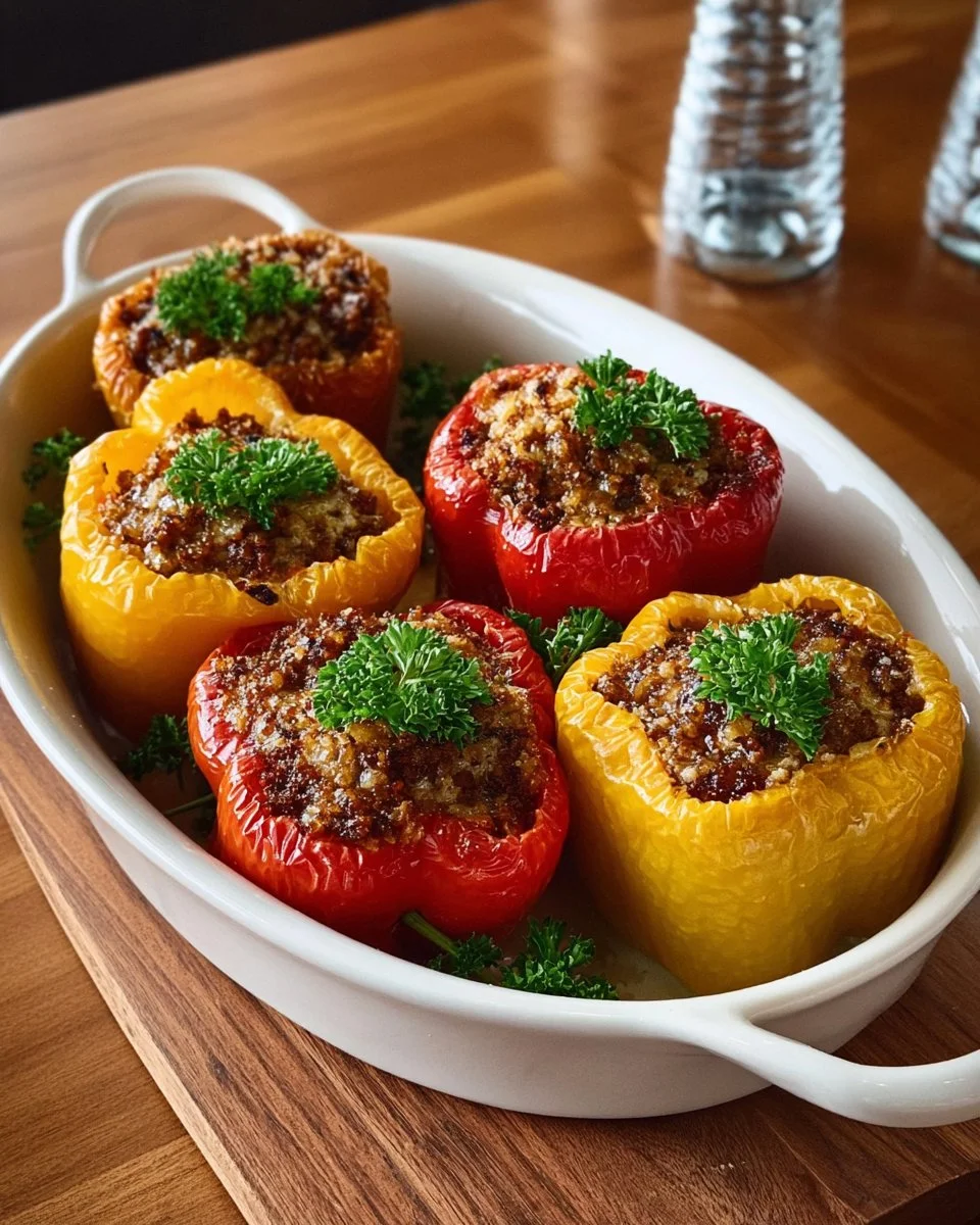 Instant Pot taco stuffed peppers filled with ground beef, cheese, and spices