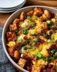 Loaded Chicken and Potato Casserole with melted cheese and fresh herbs