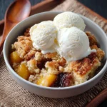 Delicious Old Fashioned Peach Cobbler dessert served in a rustic dish